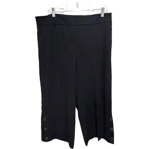 Ann Taylor Factory Wide Leg Crop Pants Black Pull-On Grommet Hem Petite 14P